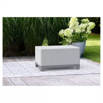 KETER Mesa de jardín/cofre de almacenamiento Scandi Storage Table gris claro/gris acero oscuro