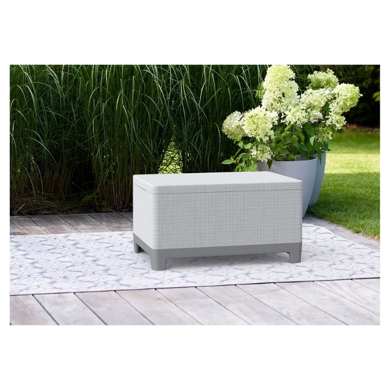 KETER Mesa de jardín/cofre de almacenamiento Scandi Storage Table gris claro/gris acero oscuro