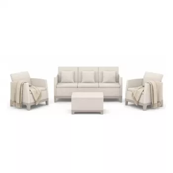 KETER Conjunto de muebles de jardín Scandi Forma 3 plazas gris guijarro/beige claro
