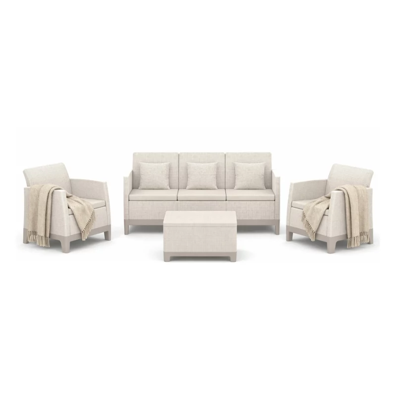 KETER Conjunto de muebles de jardín Scandi Forma 3 plazas gris guijarro/beige claro