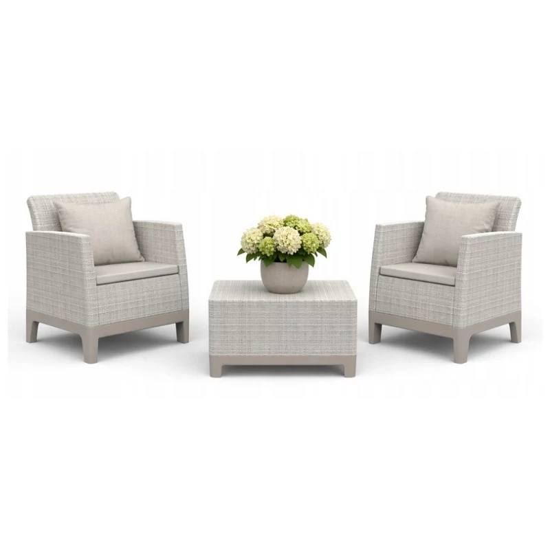 KETER Conjunto de muebles de jardín Scandi Forma balcón gris guijarro/beige claro