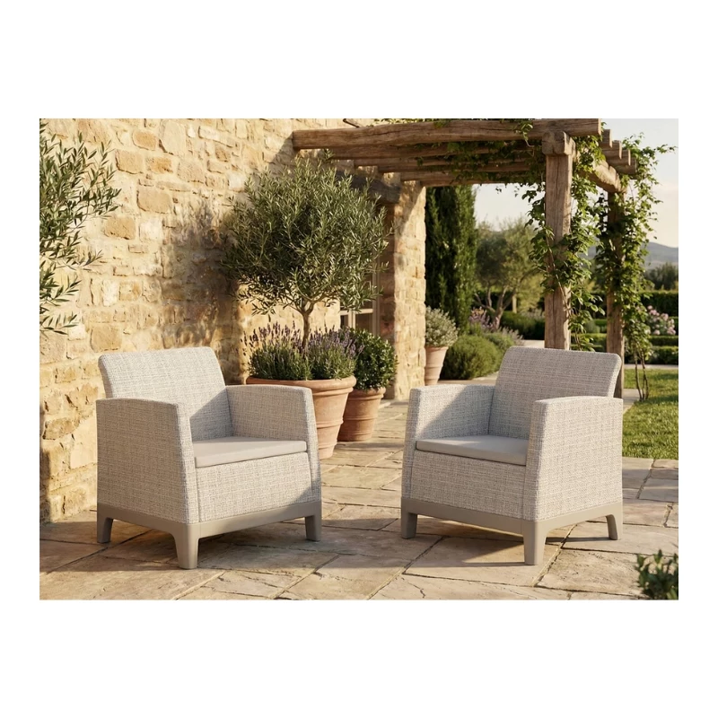 KETER Sillas de jardín 2 uds. Scandi Form gris guijarro/beige claro