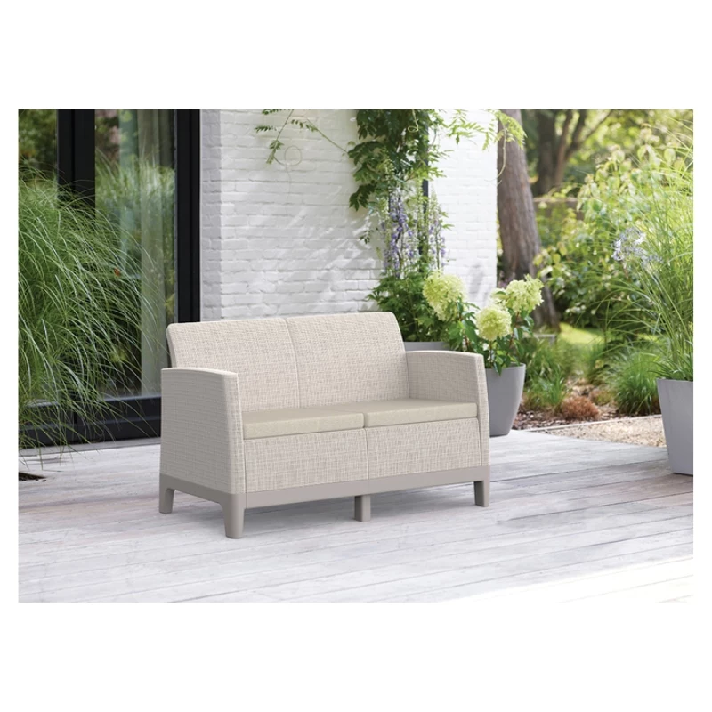 KETER Sofá de jardín dos plazas Scandi Form sofá 2 plazas gris guijarro/beige claro