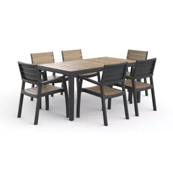 KETER Mesa de jardín Deco Corale 160 efecto teca/gris