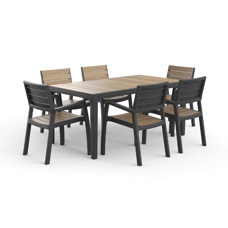 KETER Mesa de jardín Deco Corale 160 efecto teca/gris