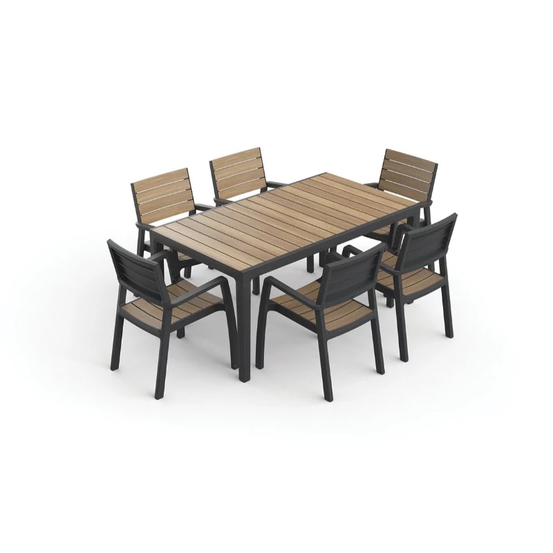 KETER Mesa de jardín Deco Corale 160 efecto teca/gris
