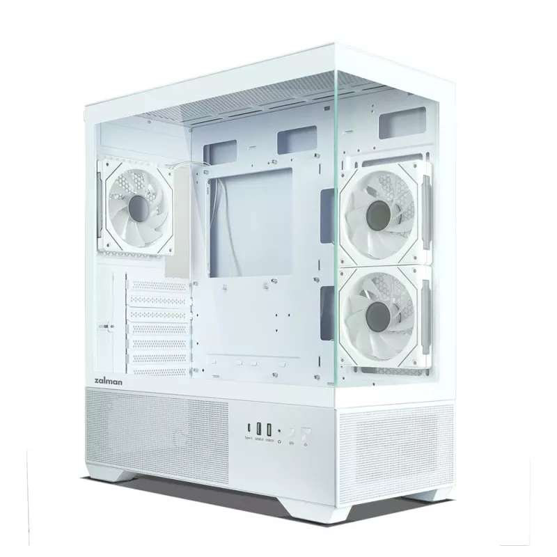 Zalman CHRONIX V2 White carcasa de PC ATX Mid Tower con 3 ventiladores ARGB de 120mm y panel lateral de cristal templado