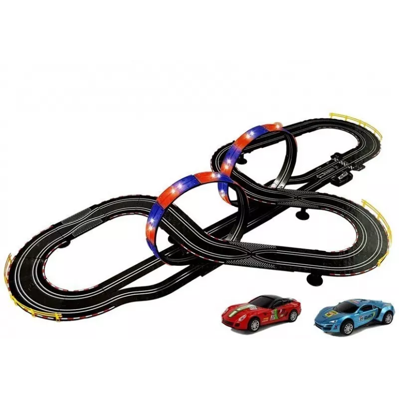 LEAN TOYS Circuito de carreras 2 coches Top Turbo luces 7,6 m de largo