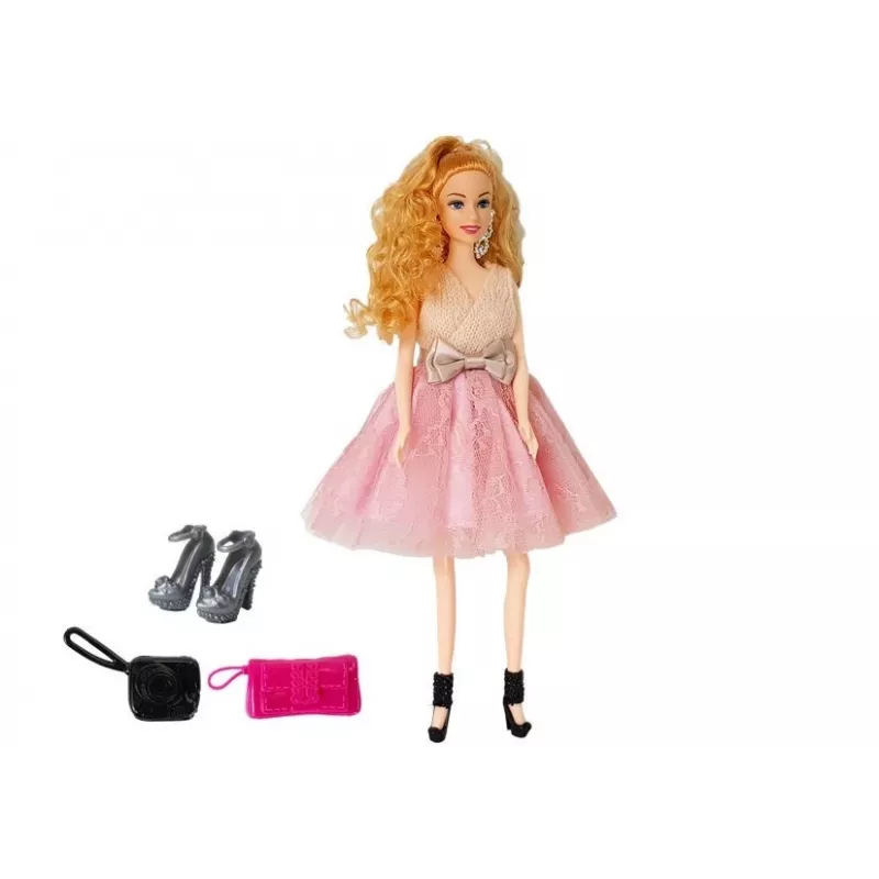 LEAN TOYS Muñeca de moda, rubia 28 cm, bolso, tacones