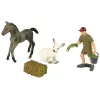 LEAN TOYS Set de figuras de animales Caballo Conejo gris Granjero