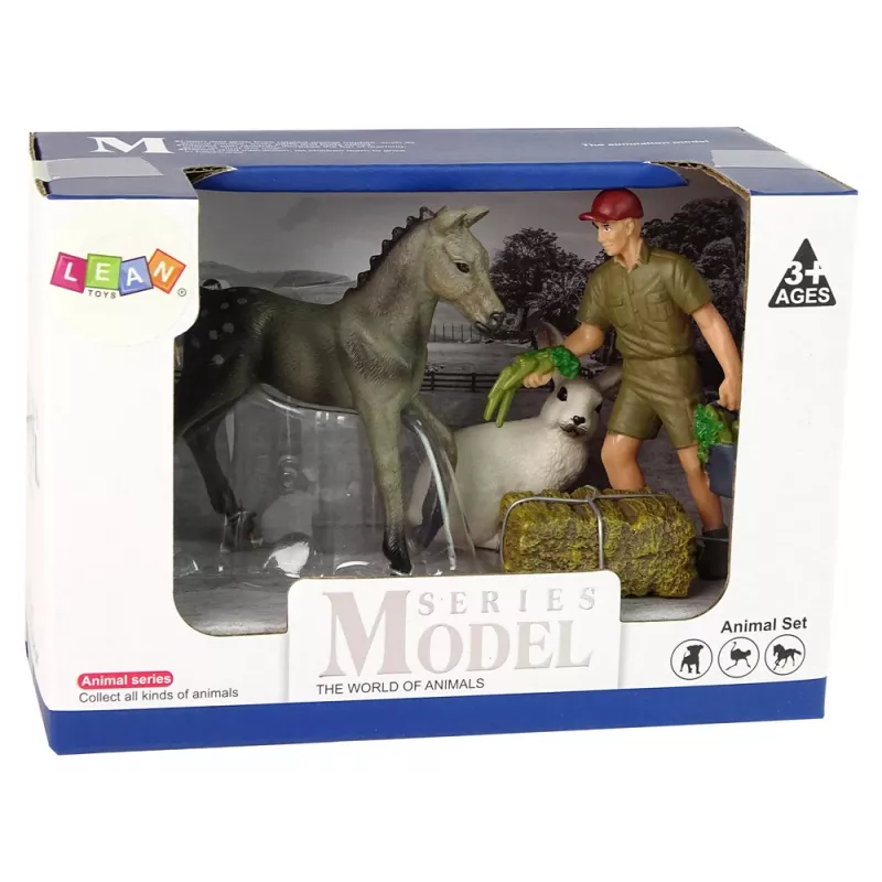 LEAN TOYS Set de figuras de animales Caballo Conejo gris Granjero
