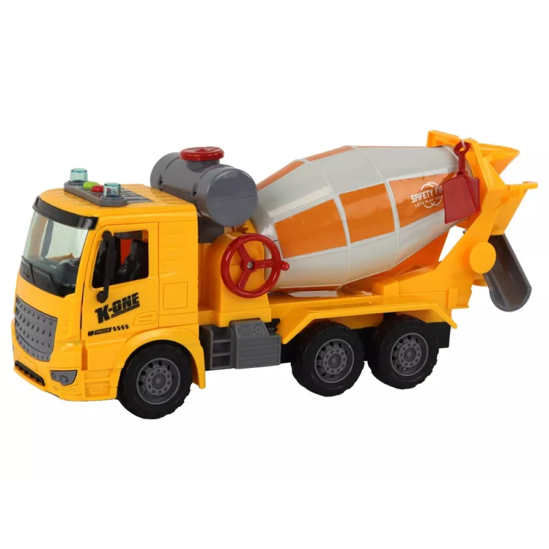 LEAN TOYS Camión hormigonera con cuba orientable, sonido, luz, Amarillo, 1:16
