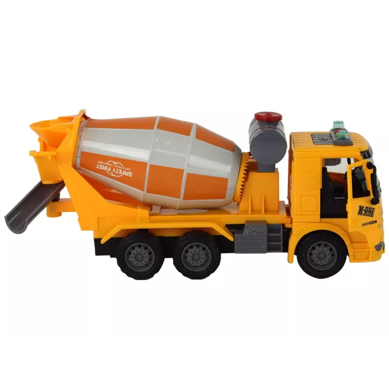 LEAN TOYS Camión hormigonera con cuba orientable, sonido, luz, Amarillo, 1:16