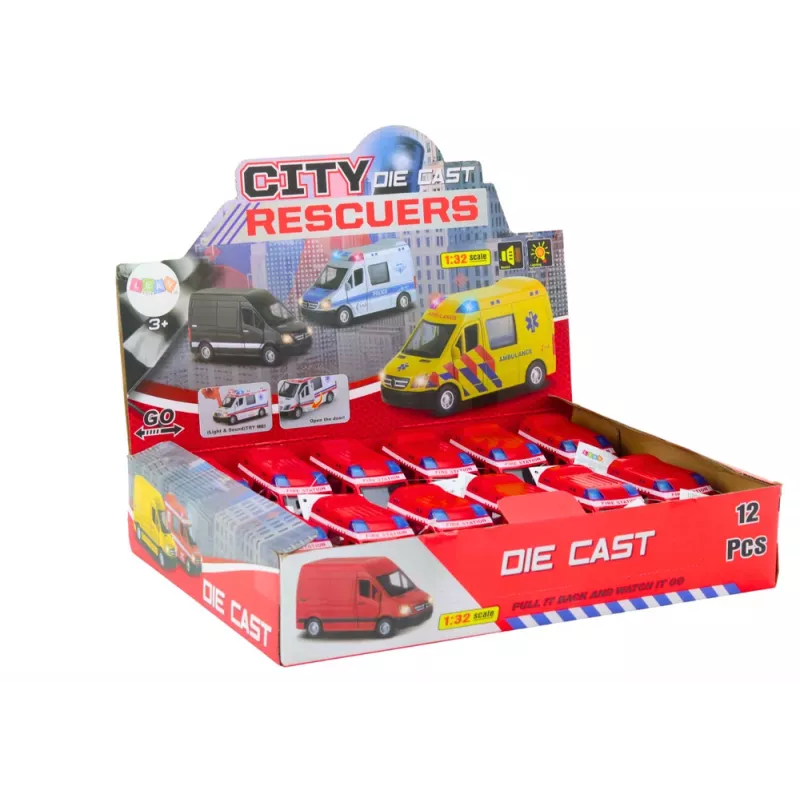 LEAN TOYS Camión de bomberos 1:32 con puertas que se abren, luz y sonido, motorizado, Rojo