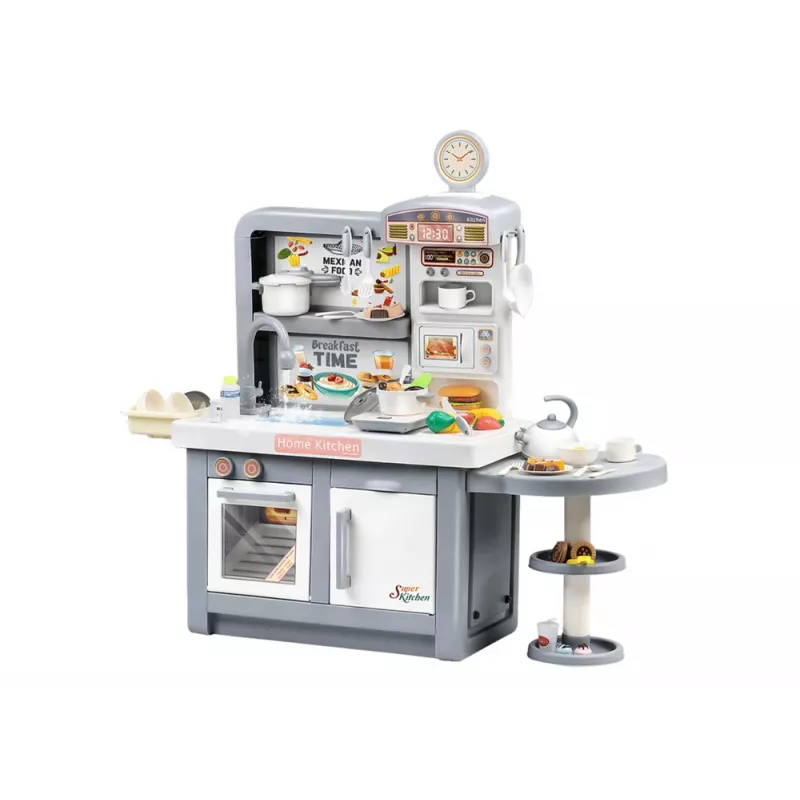 LEAN TOYS Cocina de ensueño para niños con luz, sonidos, vapor y accesorios, Gris
