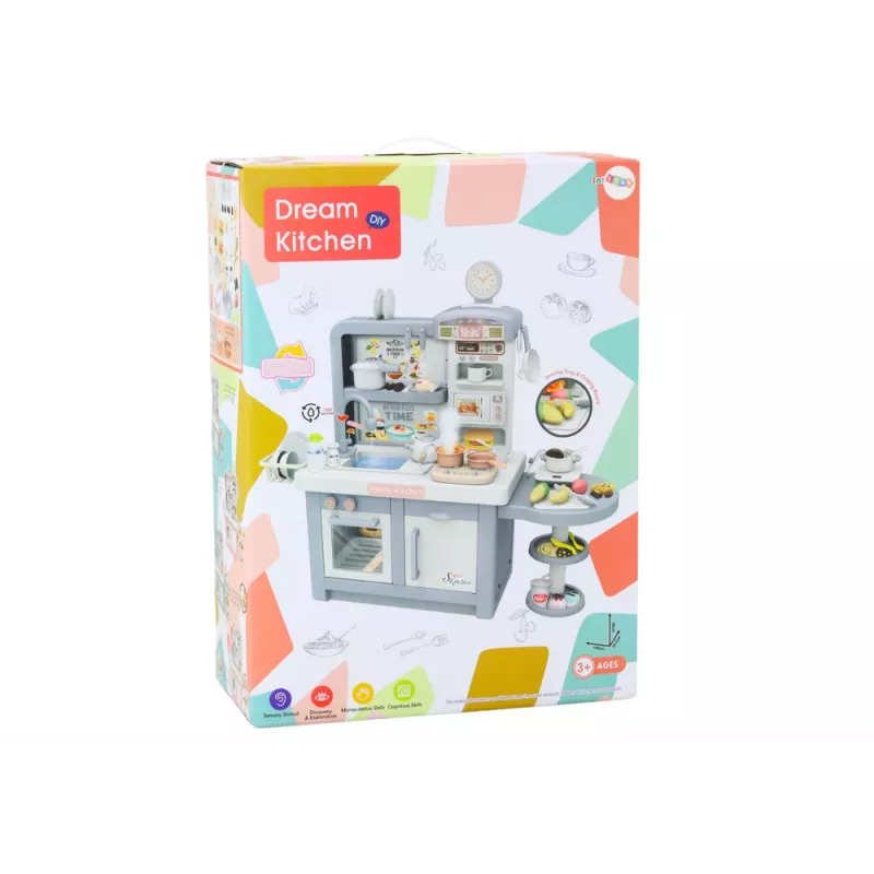 LEAN TOYS Cocina de ensueño para niños con luz, sonidos, vapor y accesorios, Gris
