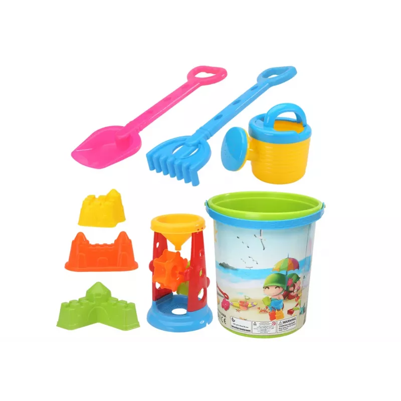 LEAN TOYS Set de juguetes de arena, cubo, molino de arena, regadera, moldes multicolor