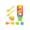 LEAN TOYS 18546 Set de juguetes de arena con gran molino de arena, cubo y moldes multicolor – Set de juego de playa y arenero de 7 piezas para niños a partir de 12 meses