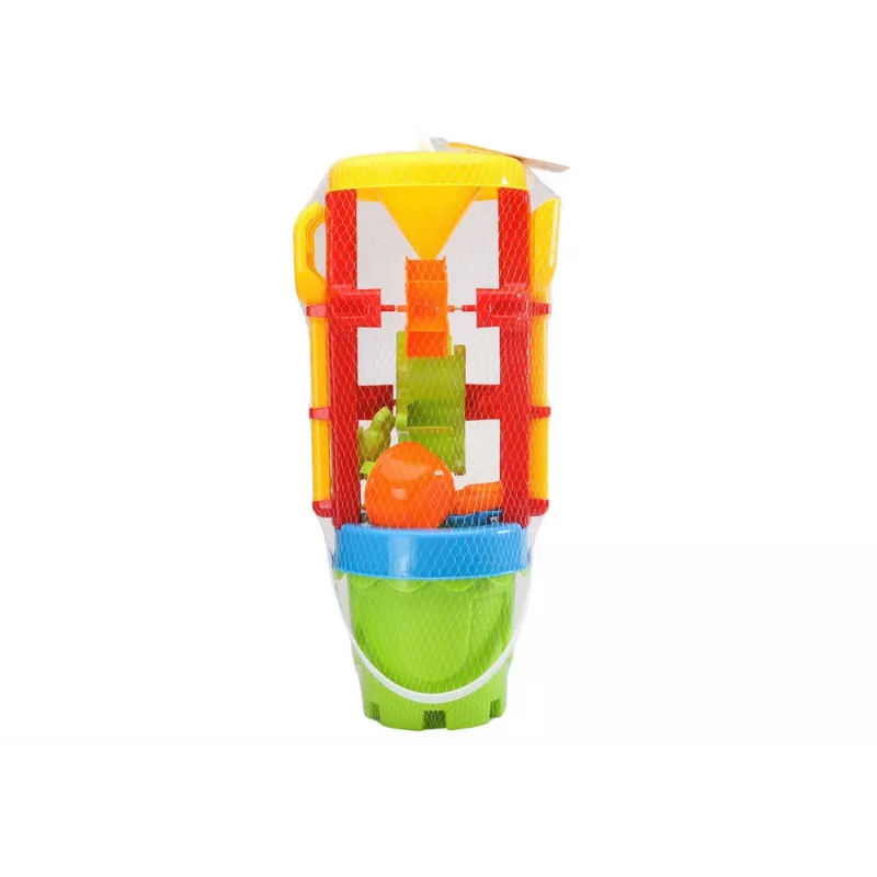 LEAN TOYS 18546 Set de juguetes de arena con gran molino de arena, cubo y moldes multicolor – Set de juego de playa y arenero de 7 piezas para niños a partir de 12 meses