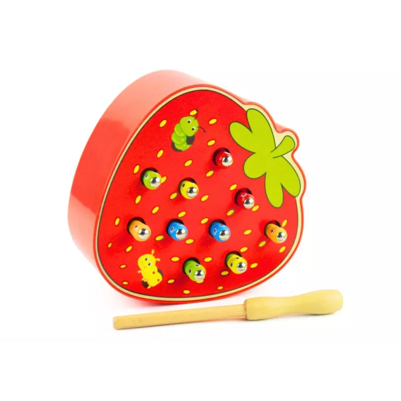 LEAN TOYS Juego de habilidad de madera Catch the Bug Fresa Rojo