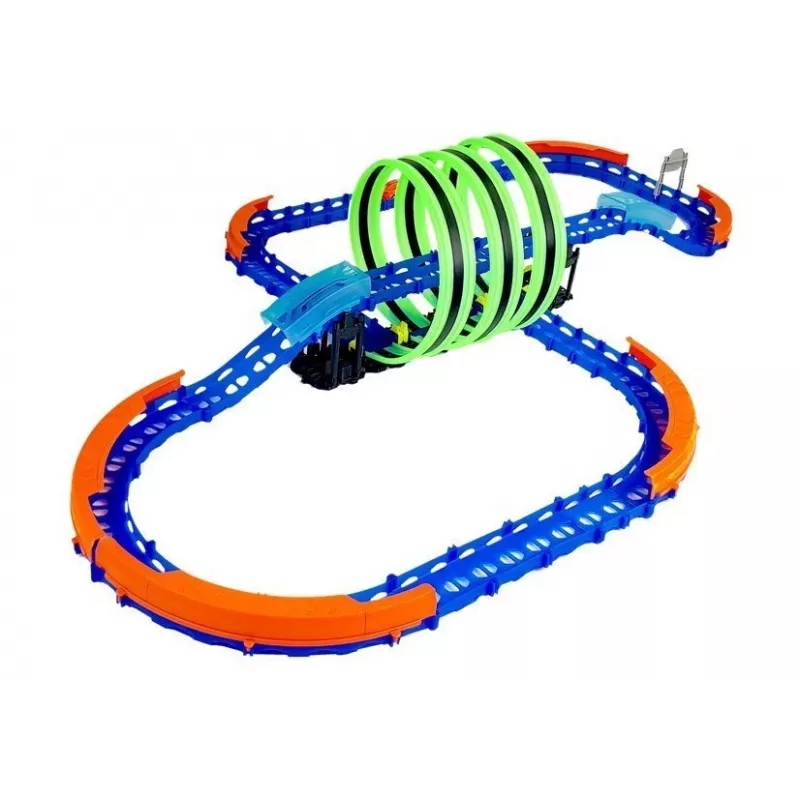 LEAN TOYS Circuito de carreras que brilla en la oscuridad, con loops y coche teledirigido