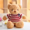 LEAN TOYS Mascota de peluche osito de peluche con camiseta de rayas crema 32cm