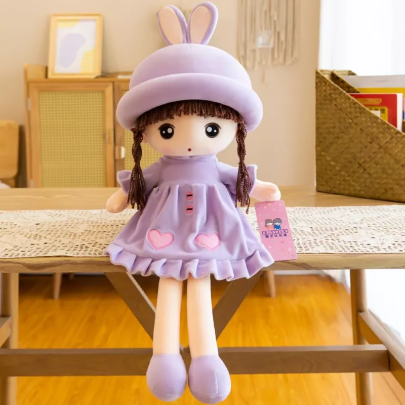 LEAN TOYS Muñeca de tela suave peluche vestido lila con volantes 45cm