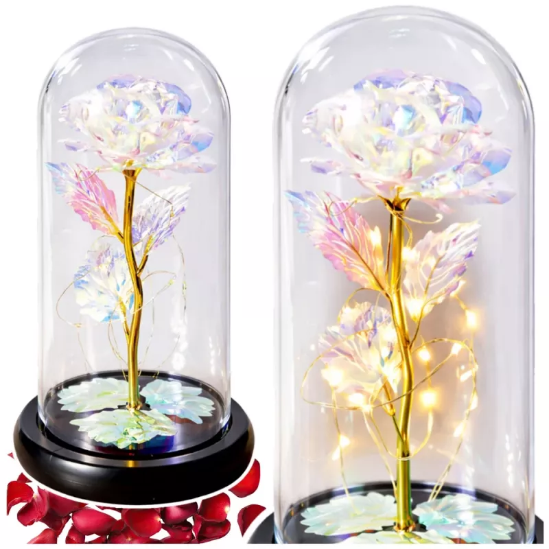 LEAN Rosa eterna en cúpula de cristal, iluminación LED multicolor, 21x11cm