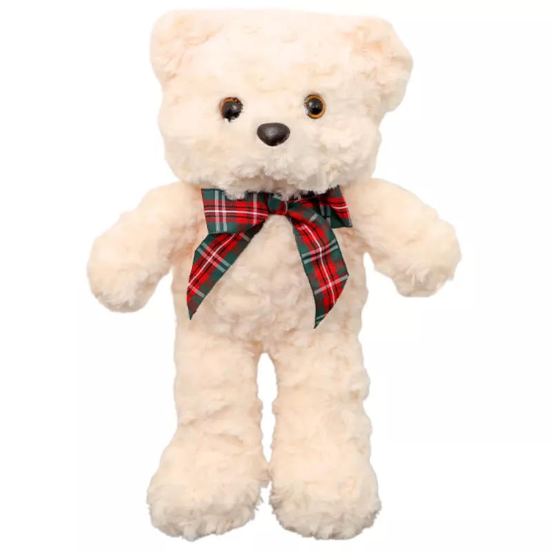 LEAN TOYS Mascota de peluche osito de peluche con lazo blanco 30cm