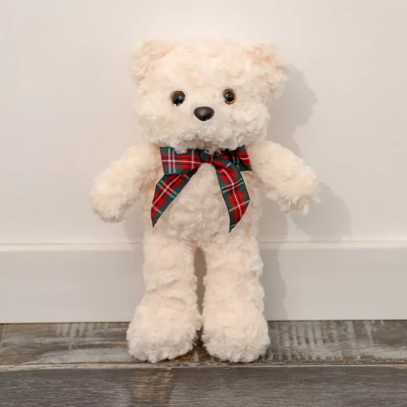 LEAN TOYS Mascota de peluche osito de peluche con lazo blanco 30cm