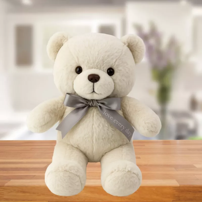 LEAN TOYS Mascota de peluche osito de peluche con lazo Happy Every Day blanco 55cm