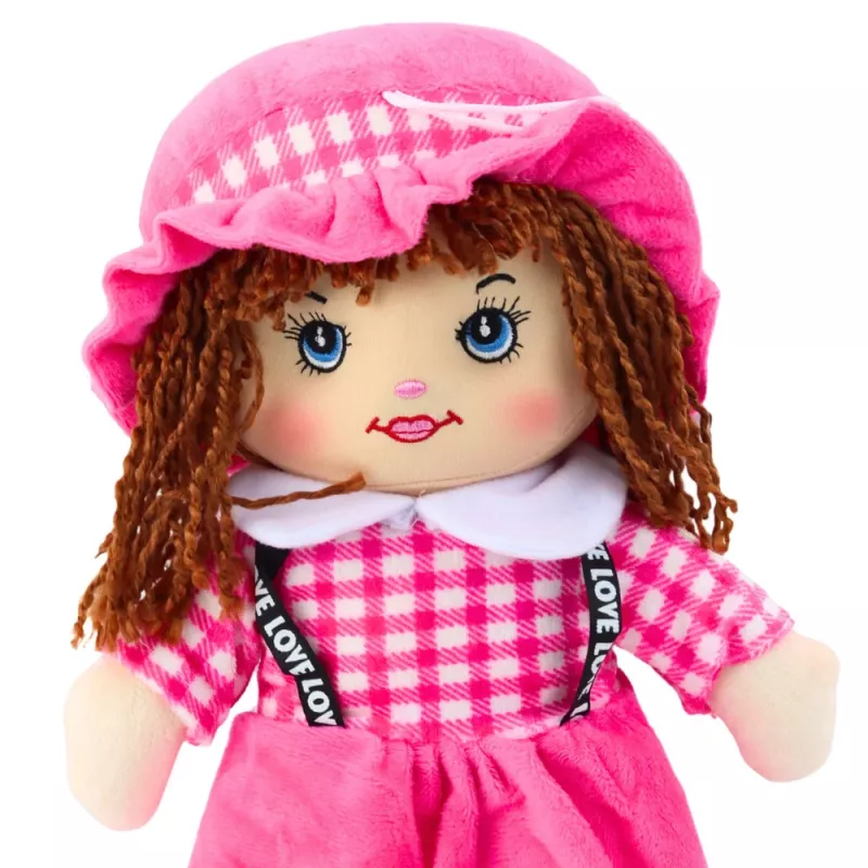 LEAN TOYS Muñeca de tela peluche vestido de cuadros rosa 35 cm