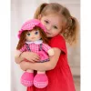 LEAN TOYS Muñeca de tela peluche vestido de cuadros rosa 35 cm