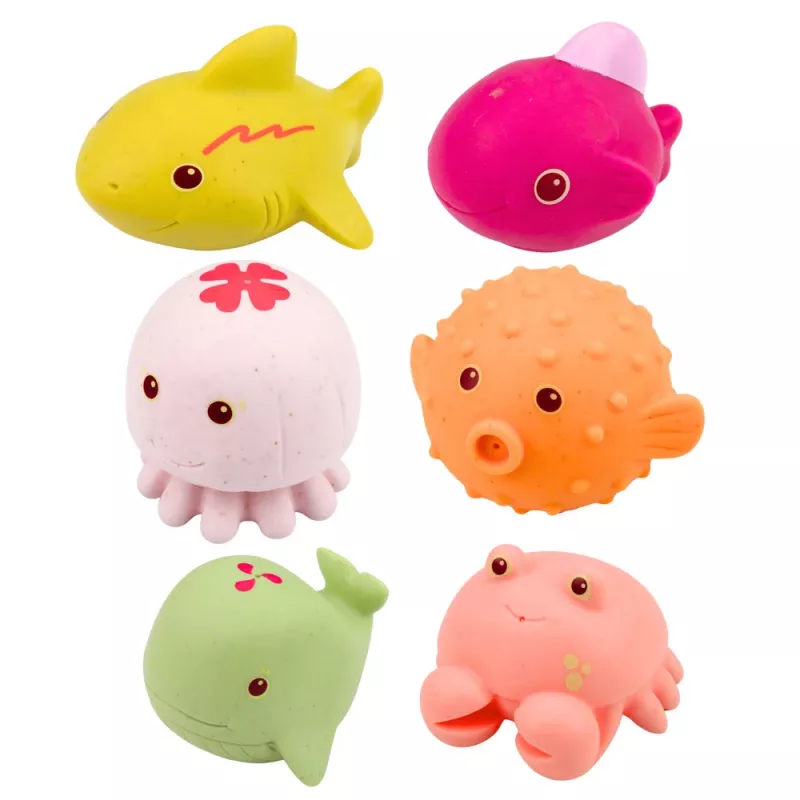 LEAN TOYS Set de 6 animales marinos de goma didácticos para bañarse y jugar.