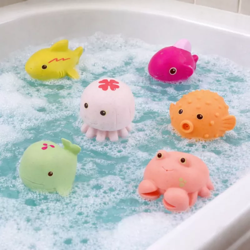LEAN TOYS Set de 6 animales marinos de goma didácticos para bañarse y jugar.