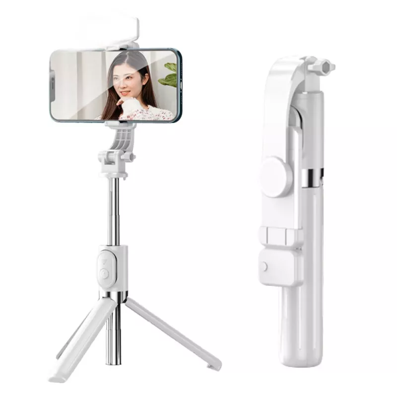 LEAN Trípode palo selfie con mando a distancia Bluetooth y soporte para móvil ZS8 blanco