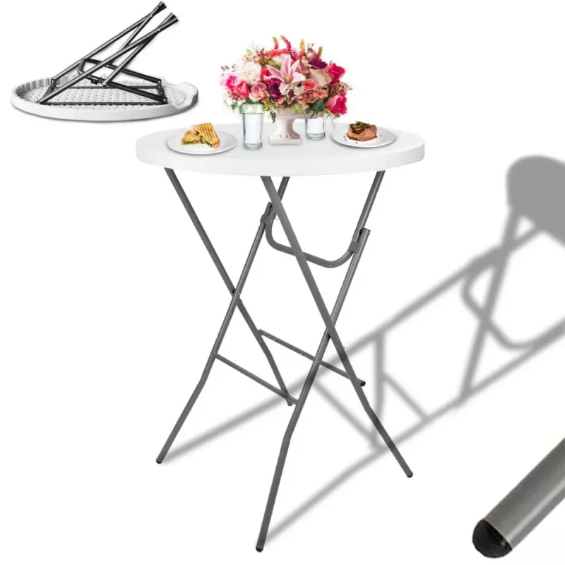 LEAN Mesa plegable con bloqueo catering banquete redonda blanca 80x73cm