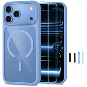 TECH-PROTECT MAGONE MAGSAFE CC + CRISTAL PACK DE 2 IPHONE 17 PRO / 18 PRO AZUL CLARO/TRANSPARENTE