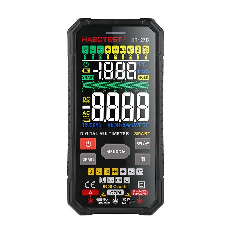 Habotest HT127B multímetro digital universal True RMS 6000 cuentas auto-ranging con NCV y temperatura