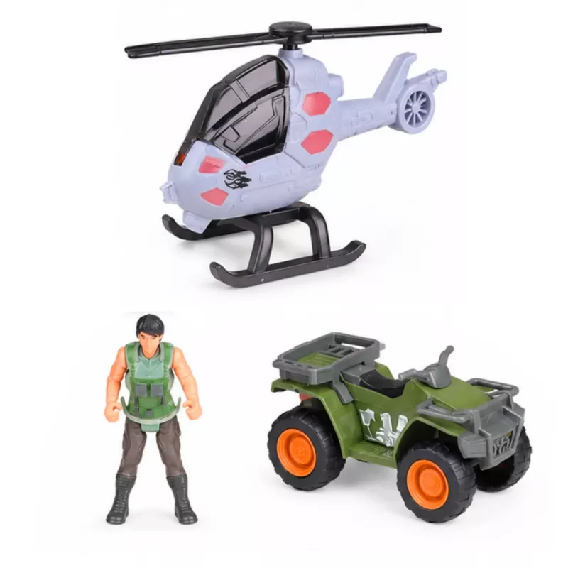 LEAN TOYS Base de investigación Puerta del parque de dinosaurios Helicóptero Quad Figuras Explorador