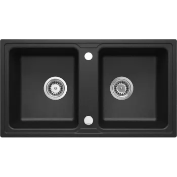 DEANTE ZQZ_G203 Fregadero de cocina de compuesto de granito 2 cubetas con escurridor, Negro