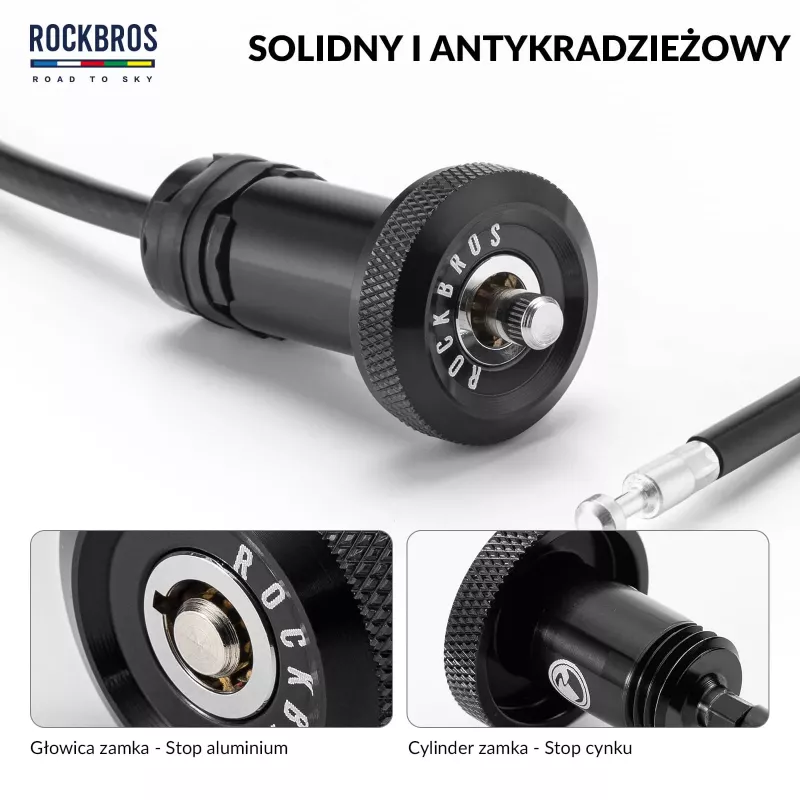 Rockbros YG-HILRO1 ROAD TO SKY Candado de bicicleta, cable retráctil en el manillar - negro