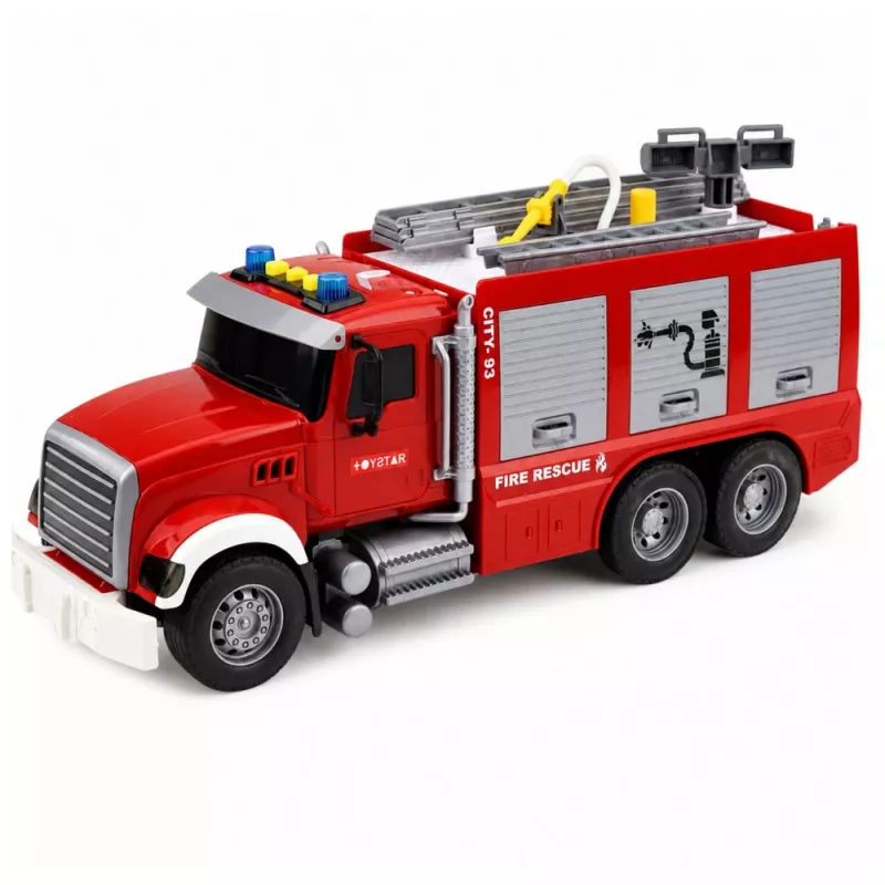 LEAN TOYS Camión de bomberos con escalera extensible, manguera de agua, luces y sonidos