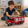 LEAN TOYS Camión de bomberos con escalera extensible, manguera de agua, luces y sonidos