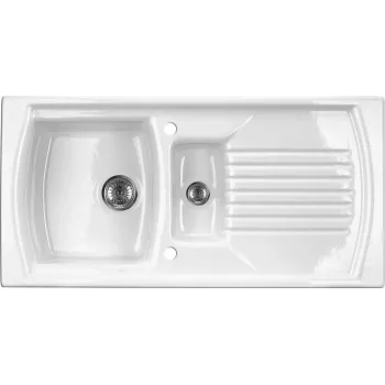 DEANTE ZCL_651N Fregadero de cocina de cerámica de 1,5 cubetas con escurridor, blanco