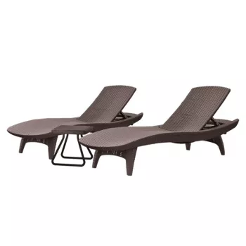 KETER Pacific Conjunto de tumbonas 2 uds. + mesa marrón