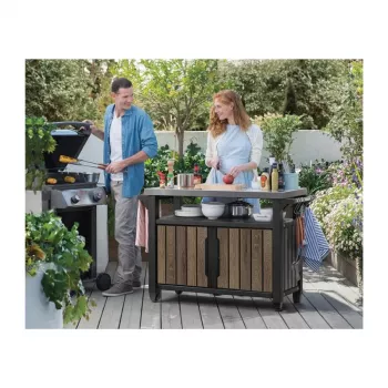 KETER mesa de barbacoa Deco Unity XL 207L tono nogal