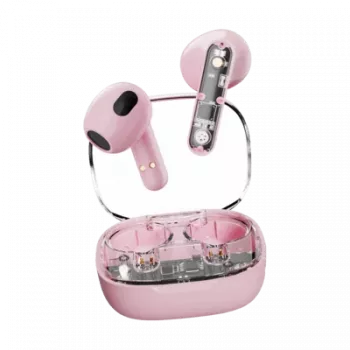 DELTACO Streetz T150-PNK auriculares in-ear True Wireless, Bluetooth 5.3, rosa transparente