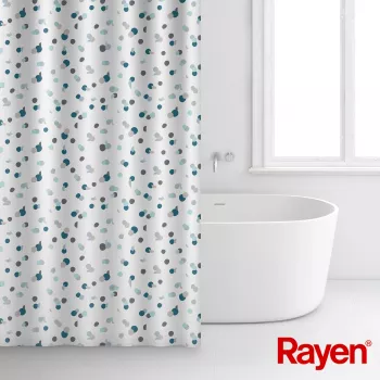 RAYEN Cortina de ducha 180x200cm blanco/azul, poliéster