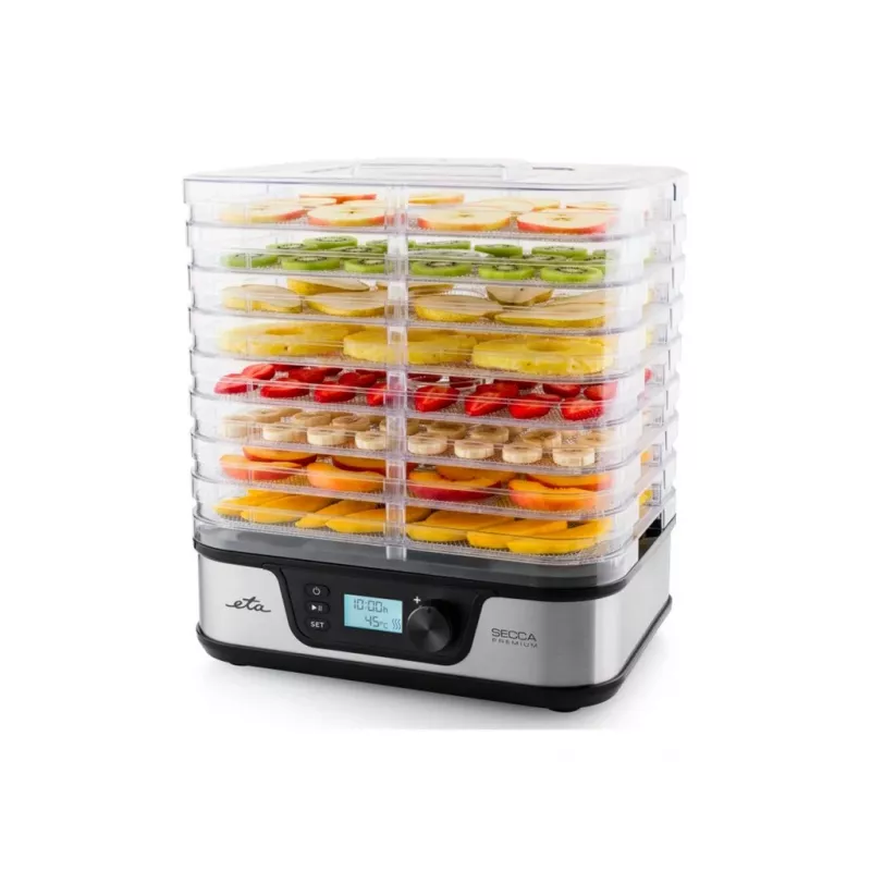ETA Secca Premium ETA930190000 Deshidratador de alimentos, 8 bandejas rectangulares, 380 W, plata